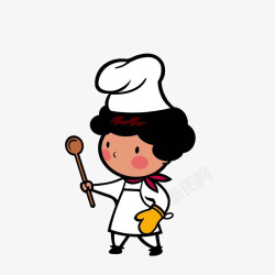 女性厨师卡通拿木勺戴手套的女厨师高清图片