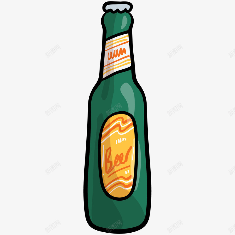 卡通手绘一瓶啤酒png免抠素材_88icon https://88icon.com 一瓶啤酒 创意 动漫动画 卡通手绘 绿色 酒瓶