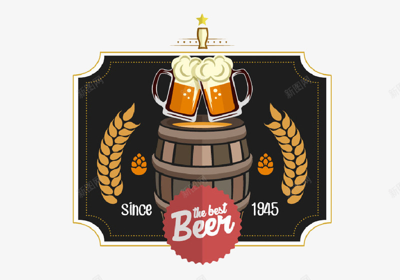 啤酒图案png免抠素材_88icon https://88icon.com beer 啤酒杯 酒桶 麦穗 黑色背景