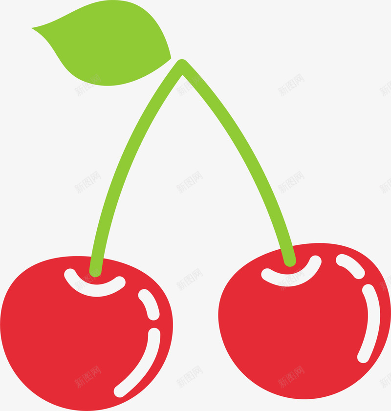 手绘红色樱桃水果png免抠素材_88icon https://88icon.com 叶子 小清新 手绘樱桃 水彩 水果 简约 红色樱桃