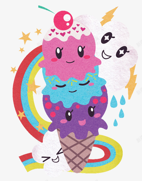 美味冰淇淋和彩绘psd免抠素材_88icon https://88icon.com 冰淇淋 可爱 彩虹 樱桃 糖果