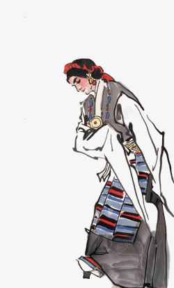 藏族女人水墨素材