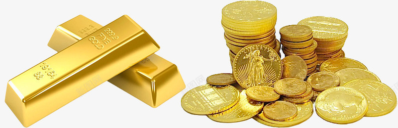 金条和金币png免抠素材_88icon https://88icon.com 一堆金币 二个金条 金币 金条 黄金