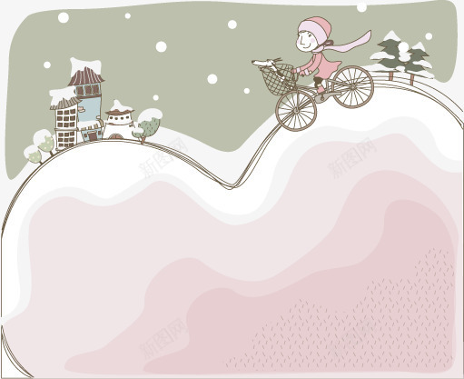 漫画冰雪世界png免抠素材_88icon https://88icon.com 冬季 女孩 自行车 雪地