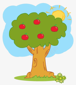 卡通手绘果园苹果树案素材