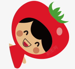 叶子头发可爱的卡通的红色的番茄高清图片