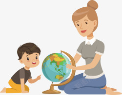 正在教孩子看地球的母亲矢量图素材