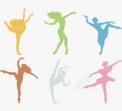 彩色各种姿势舞蹈女性剪影素材