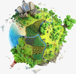 地球上的绿植和建筑物素材
