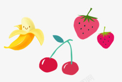 手绘香蕉樱桃与草莓素材