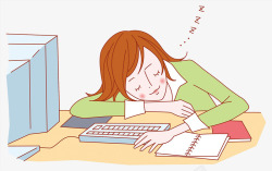 卡通插图工作劳累加班睡着的女人素材