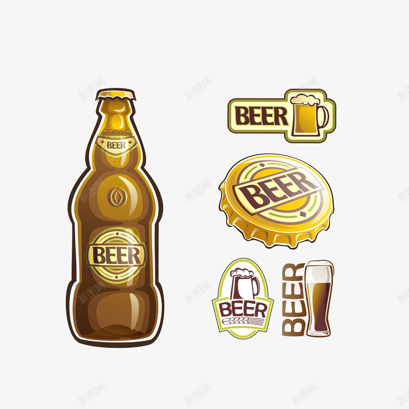 精致啤酒瓶png免抠素材_88icon https://88icon.com 包装 卡通 啤酒盖 手绘