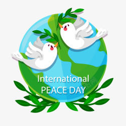 卡通国际和平日白鸽和地球矢量图素材