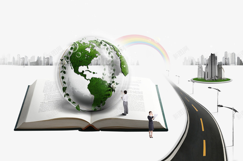 书本上的地球与人物psd免抠素材_88icon https://88icon.com 书本 人物 商务人物 地球 建筑 彩虹 道路