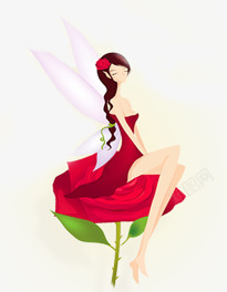 现代彩绘带翅膀的女孩花仙子素材