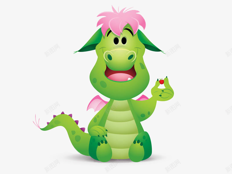 卡通小恐龙png免抠素材_88icon https://88icon.com 动物 卡通 可爱 尾巴 恐龙 手绘 粉色头发 粉色翅膀 绿色