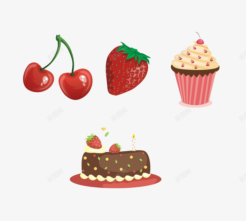 卡通樱桃草莓糕点蛋糕png免抠素材_88icon https://88icon.com 卡通 樱桃 糕点 草莓 蛋糕