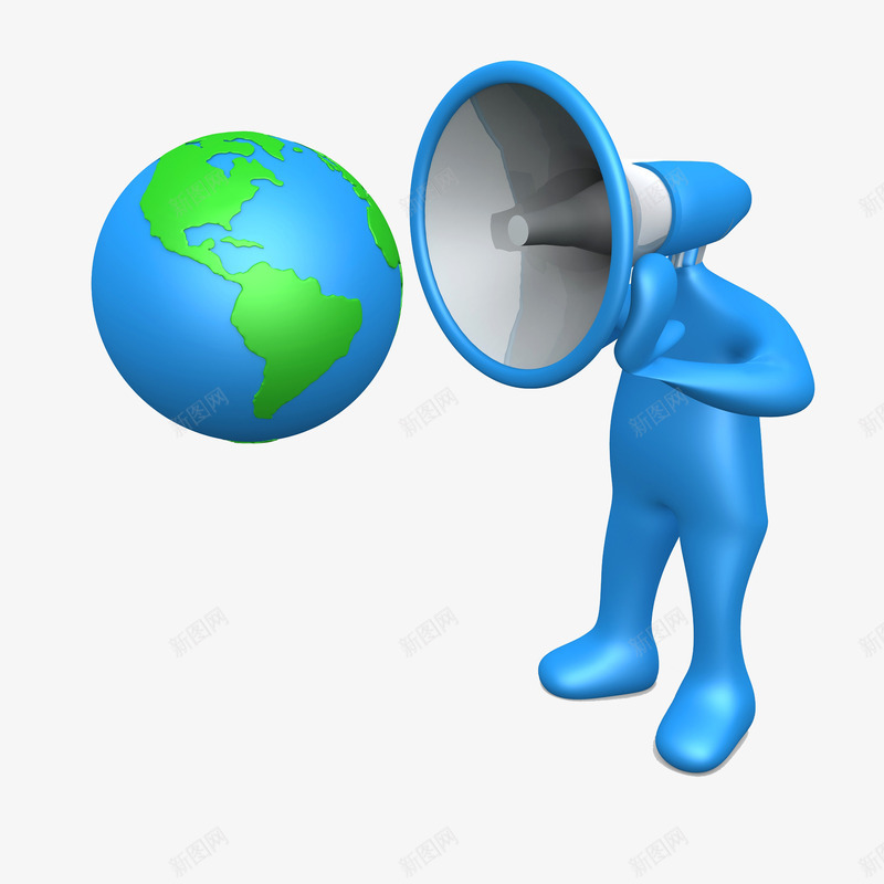 蓝色喇叭人与地球png免抠素材_88icon https://88icon.com 乐器 卡通 吆喝地球 响声 喇叭 声音 宣传 小人 小人喇叭 扩音 扩音器 扬声器 说话