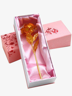 粉色包装盒金箔玫瑰素材