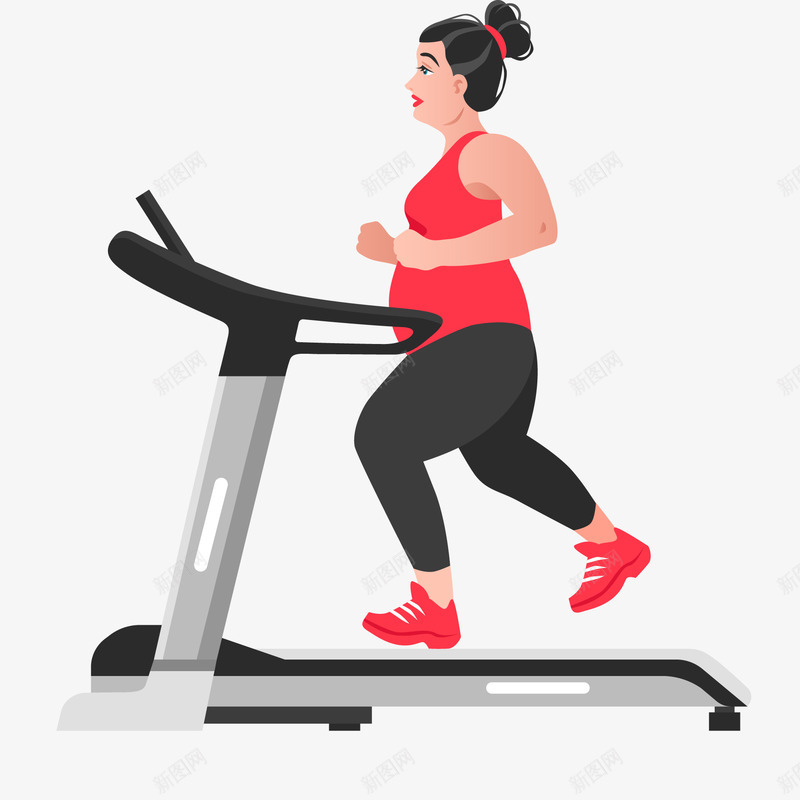 跑步机上的女性人物矢量图ai免抠素材_88icon https://88icon.com 人物设计 健身 减肥 女性 跑步机 锻炼 矢量图