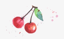 水彩红果樱桃素材