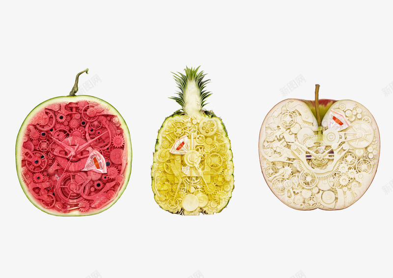 半边西瓜菠萝苹果psd免抠素材_88icon https://88icon.com PNG免费素材 创意机械水果 水果 水果创意设计 锯齿