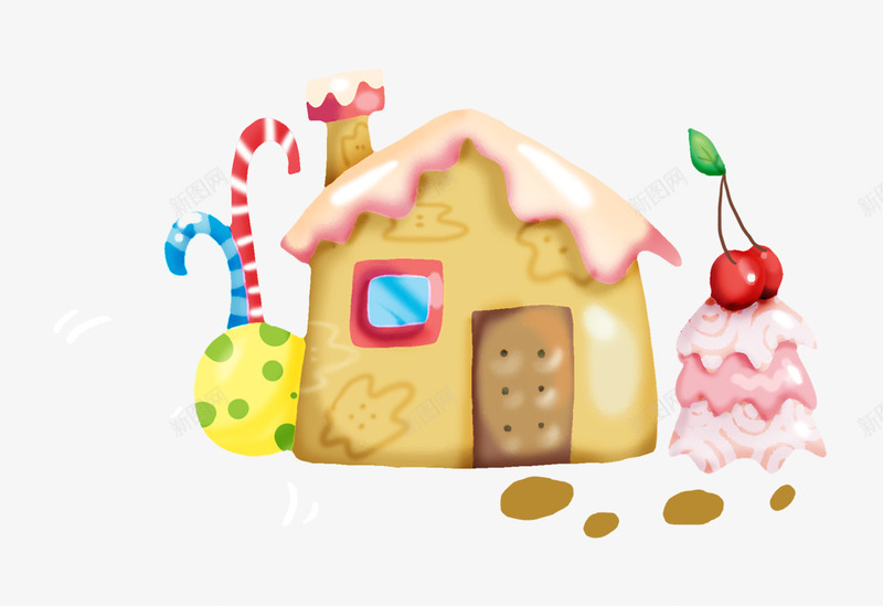 卡通房子png免抠素材_88icon https://88icon.com 冰激凌 卡通房子 樱桃 糖果