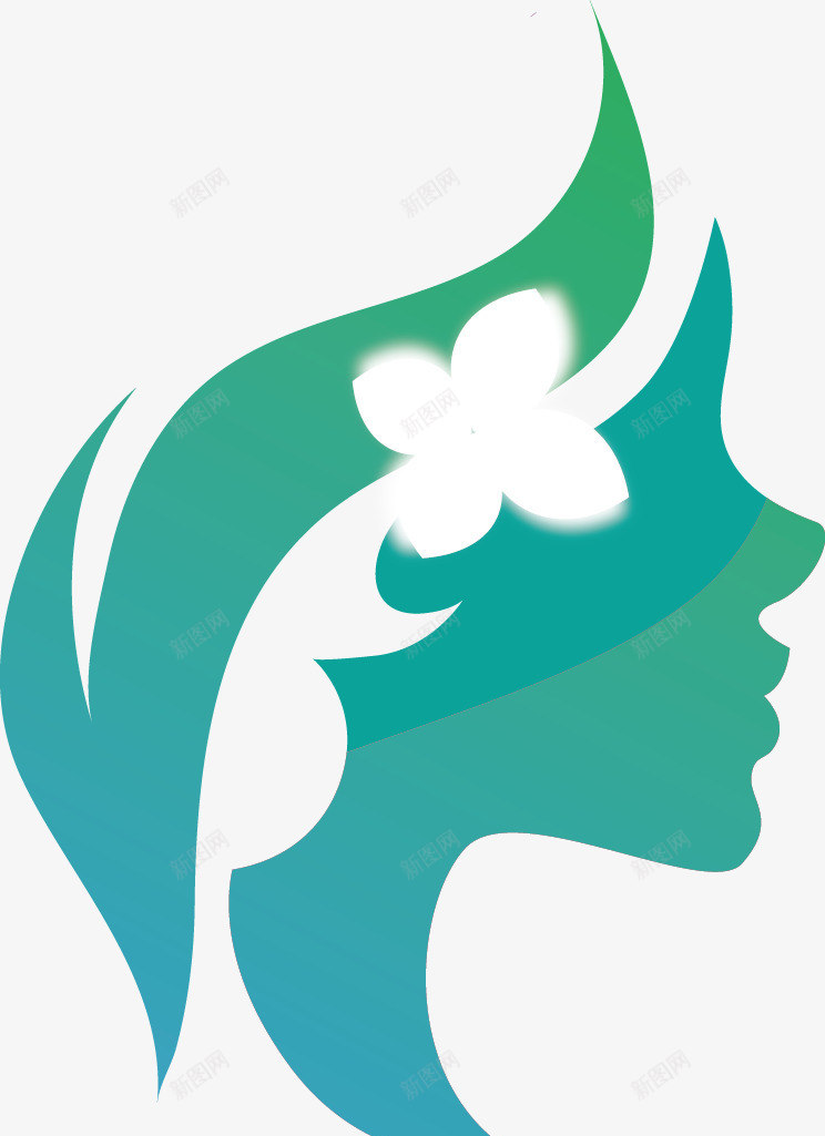 装饰插图女性侧面png免抠素材_88icon https://88icon.com 侧面 女性 女性侧面 清新 绿色 装饰插图