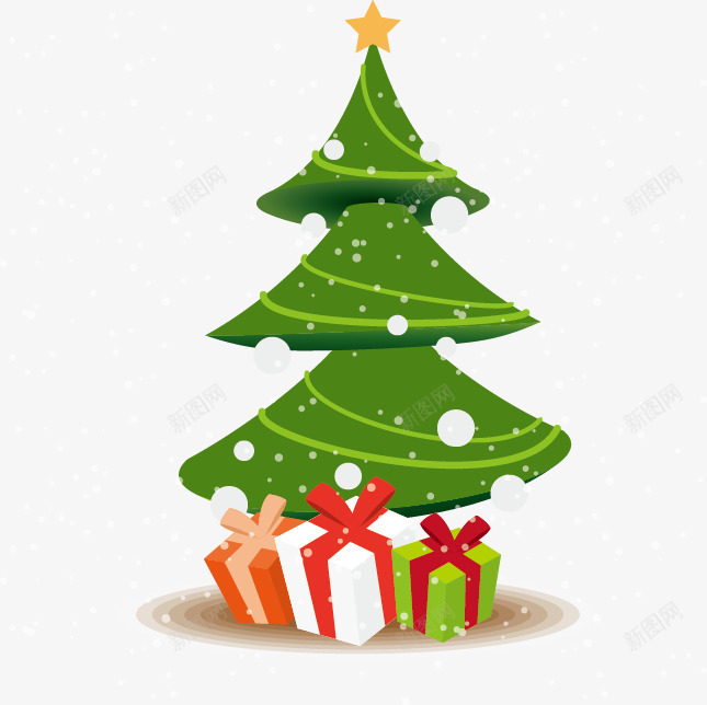 下雪的圣诞树矢量图ai免抠素材_88icon https://88icon.com 一颗圣诞树 三个礼品盒 圣诞素材 矢量图