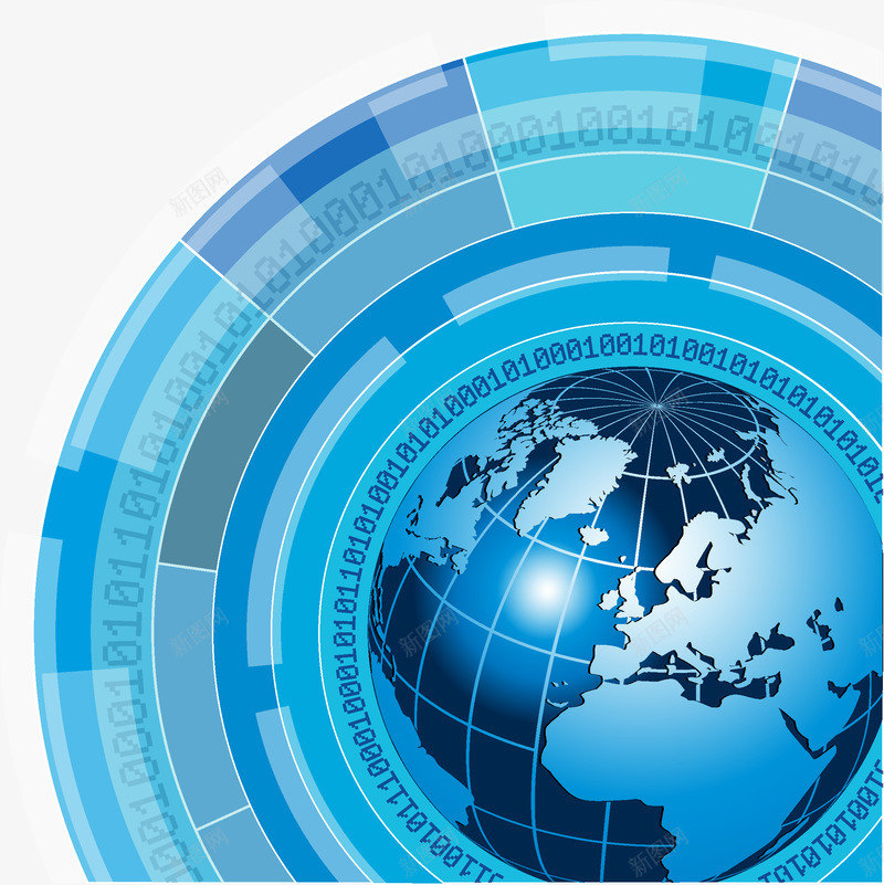 蓝色科技地球矢量图ai免抠素材_88icon https://88icon.com 二进制 地球 科技 蓝色 矢量图
