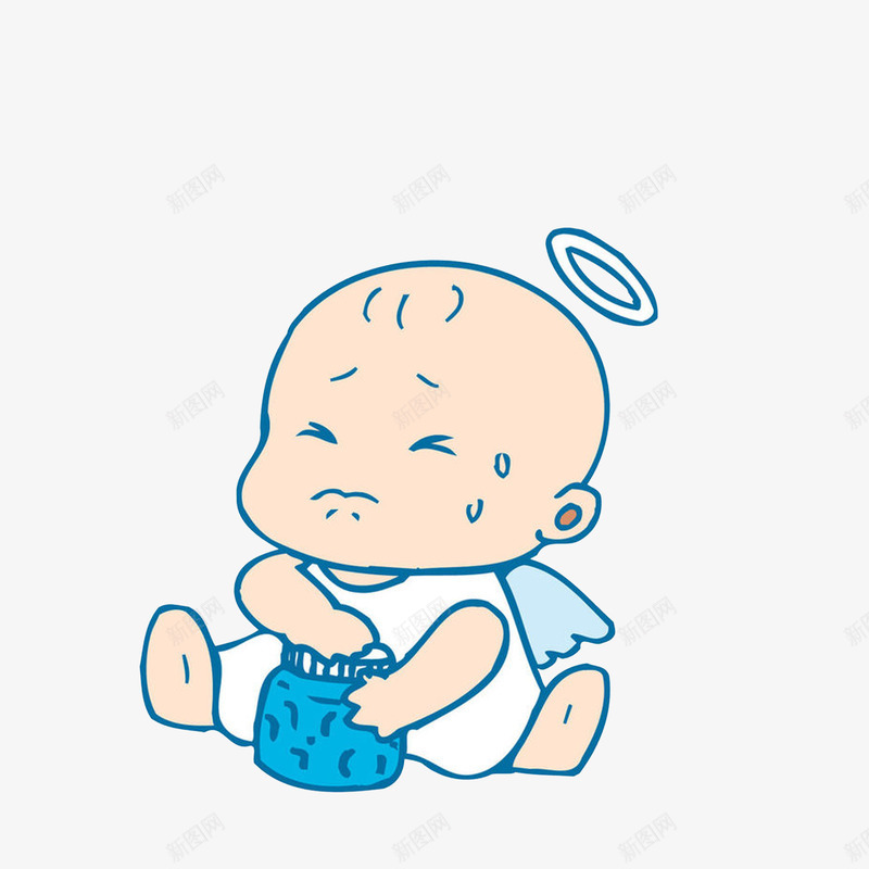 卡通用力拧开瓶盖流汗的天使png免抠素材_88icon https://88icon.com 使劲 卡通人物流汗 可爱小天使 拧开瓶盖 流汗 翅膀