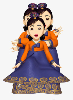 古风朝鲜服三个女性在表演素材