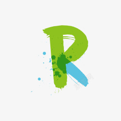绿色小清新喷溅字母R矢量图素材