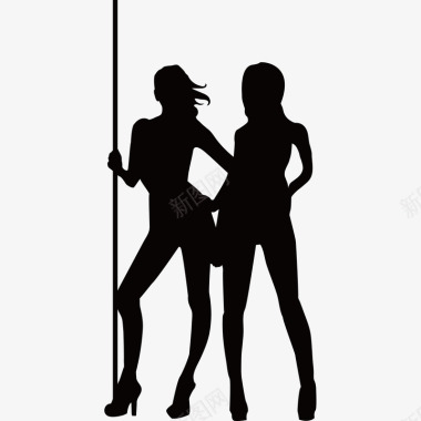 愚人节人物跳钢管舞的两个女性剪影矢量图图标图标