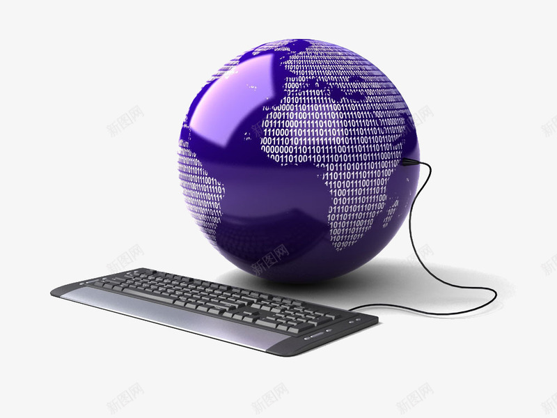 连接地球的键盘png免抠素材_88icon https://88icon.com 数码产品 电线 科技产品 紫色地球