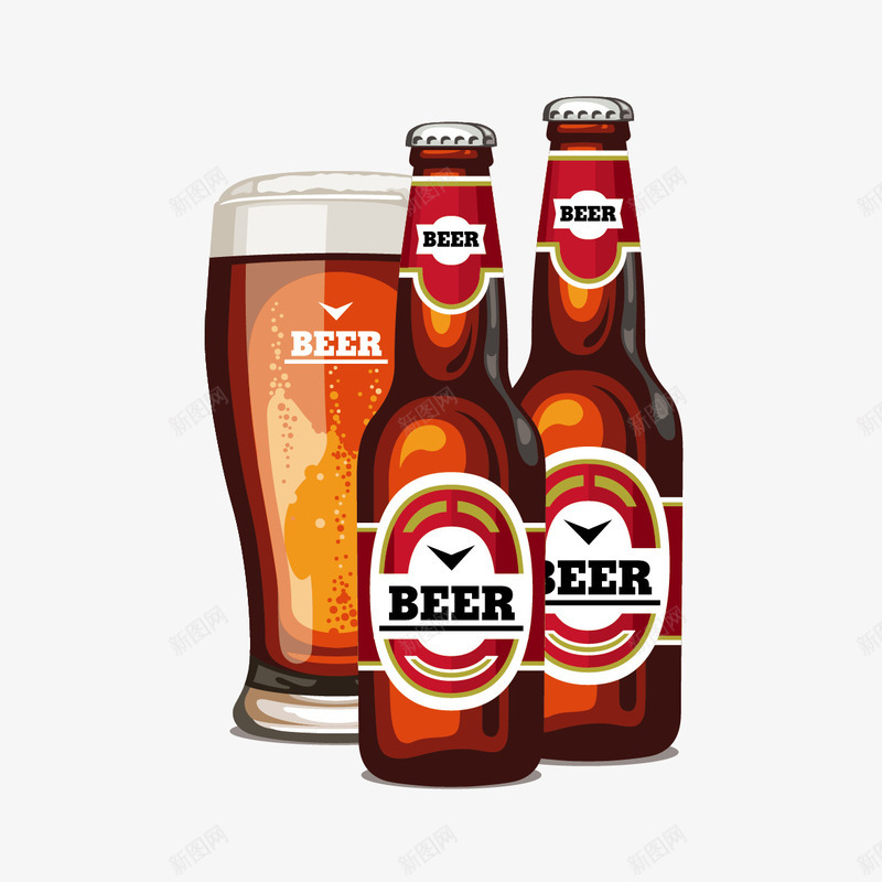 酒瓶和酒杯矢量图ai免抠素材_88icon https://88icon.com 啤酒 酒杯 酒瓶 矢量图