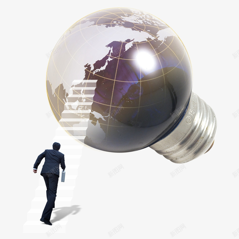 奔向灯泡地球png免抠素材_88icon https://88icon.com 地球 灯泡 爬楼梯 爬楼梯男子 爬楼梯的人 男人