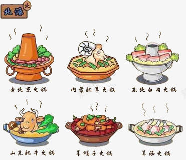 北派美食png免抠素材_88icon https://88icon.com 手绘 火锅 肉片 蔬菜 集合