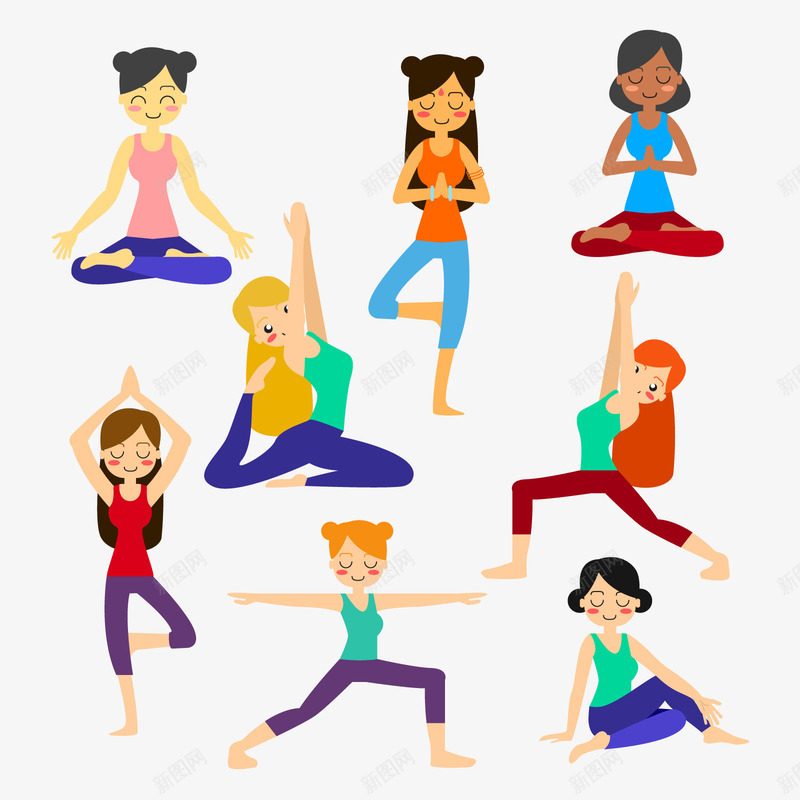 瑜伽矢量图eps免抠素材_88icon https://88icon.com PNG免抠图下载 yoga 动作 女性 普拉提 锻炼 矢量图