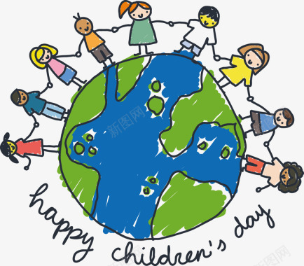 节日快乐手绘地球上的小孩儿童节LOGO矢量图图标图标