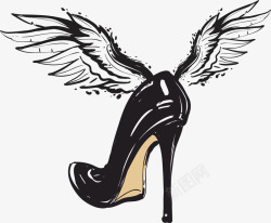 绑带黑色高跟鞋创意黑色翅膀高跟鞋矢量图高清图片