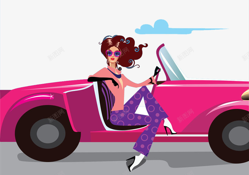 开跑车的女孩png免抠素材_88icon https://88icon.com 卡通 女人 女孩 女性 性感 手绘 狂野女性 红色跑车 跑车