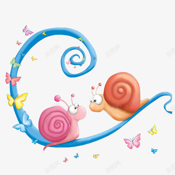 曲线上的蜗牛png免抠素材_88icon https://88icon.com PNG图形 卡通 曲线 蜗牛 蝴蝶 装饰