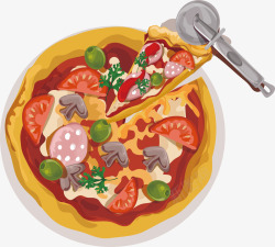蔬菜披萨美味的西餐披萨插画矢量图素材