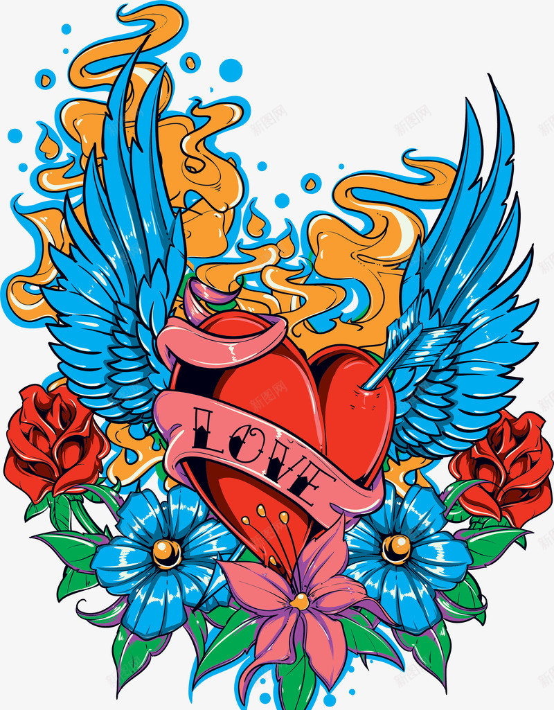 蓝色翅膀红色爱心印花png免抠素材_88icon https://88icon.com T恤印花 印花 印花图案 心脏 心脏图案 心脏抽象示意图 服装印花 爱心 翅膀 蓝色翅膀