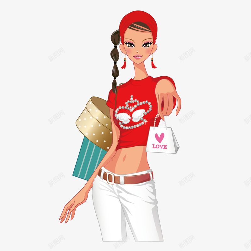 红色短上衣白裤时尚女性png免抠素材_88icon https://88icon.com 服装 服装设计 模特
