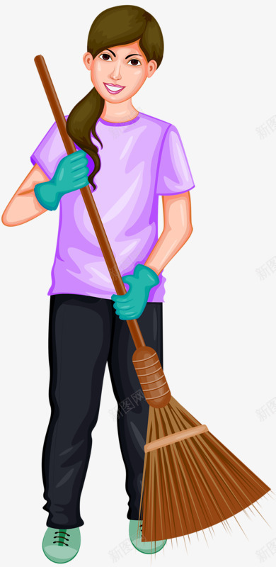 卫生清洁工png免抠素材_88icon https://88icon.com 卫生 女性 扫把 清洁工