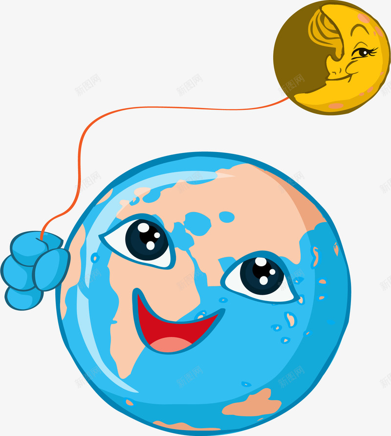 手绘卡通创意地球牵着月球png免抠素材_88icon https://88icon.com 公益 公益海报 创意 动漫 动画 卡通 地球牵着月球 手绘