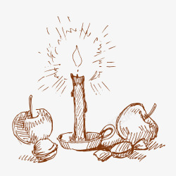 卡通手绘蜡烛苹果素材