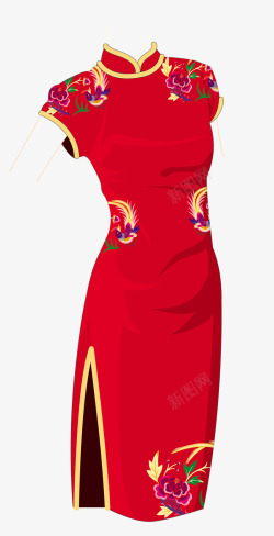 中国风红色女性旗袍素材